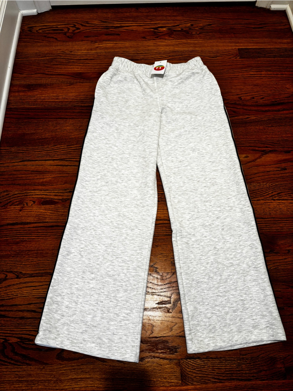 Women’s Light Gray Wide-Leg Track Pants with Side Stripe